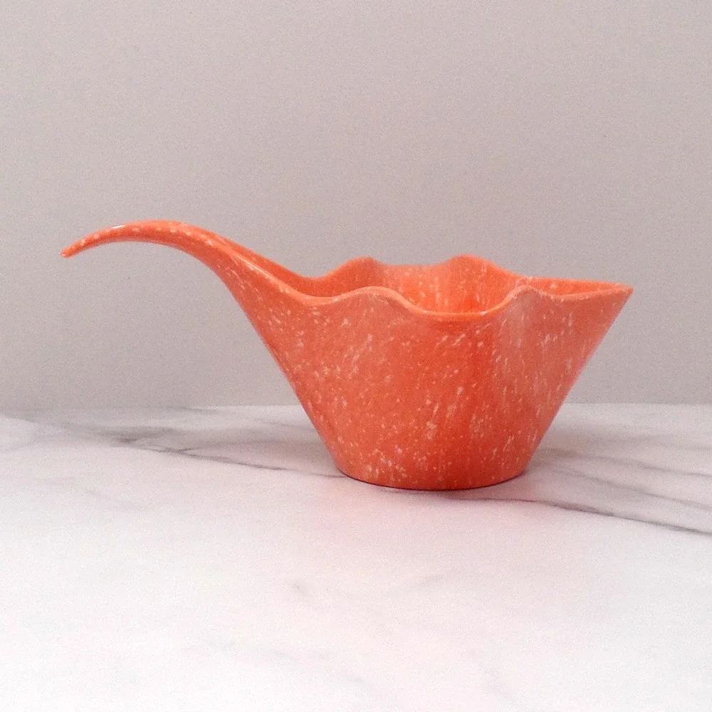 Vintage Joan Luntz Gaiety Melmac / Melamine Gravy Boat, Speckled Coral (1950s)